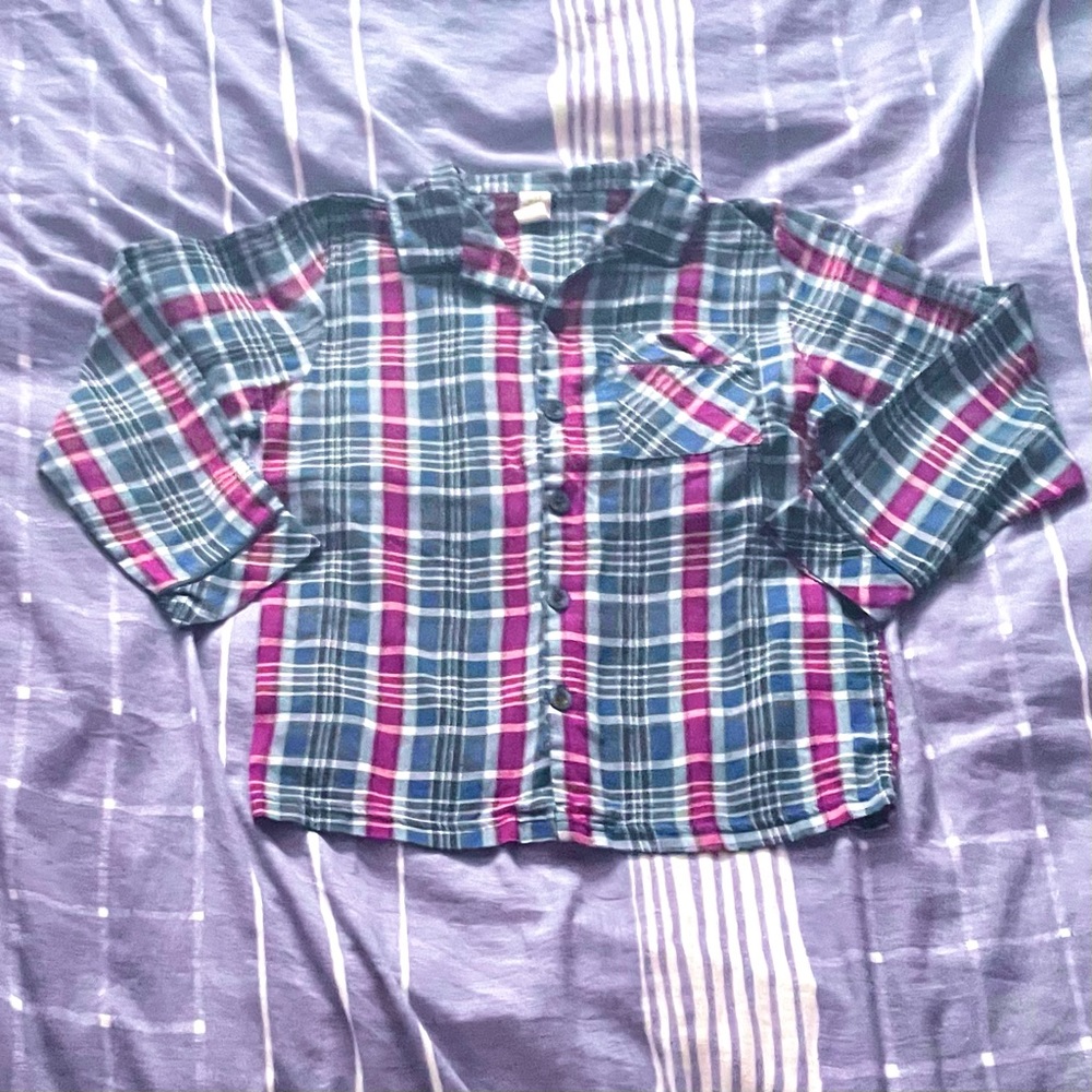 GAP Kids - Blue/Red Plaid Button-Down Long-Sleeve Shirt [Boys’ Size 12] 👔